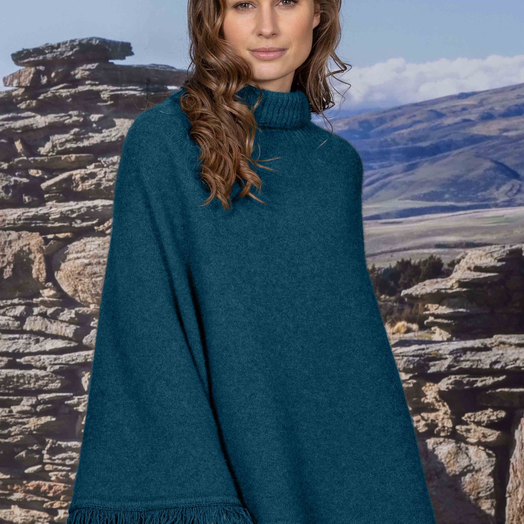 Women's Merino Possum Fringed Poncho