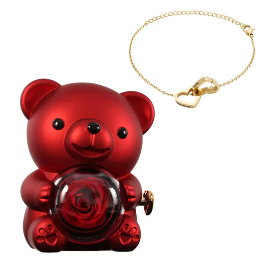 Ours Rose Éternelle avec Bracelet Gravé