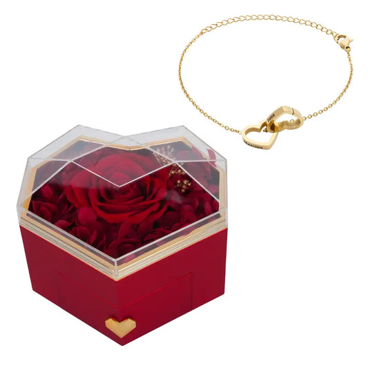Coffret Cœur Rose Éternelle avec Bracelet Gravé